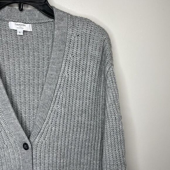 THAKOON Cardigan Womens Large L Gray Braided Cable-Knit Sweater Wool-Blend - Picture 4 of 8